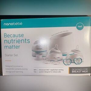 Nanobébé Baby Bottle Set - White and Teal